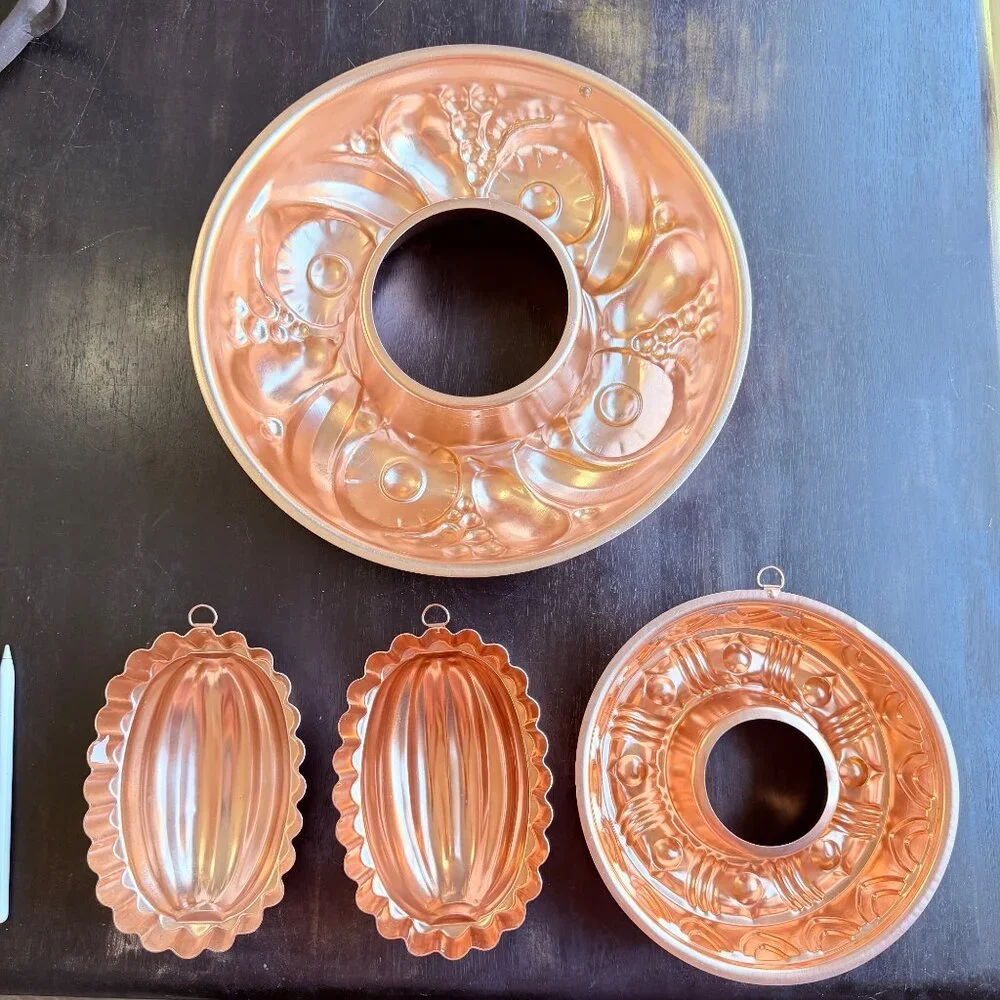 Vtg Copper‎ Kitchen Mold Set Wall Hanging Decor Retro Bakeware Farmhouse Charm